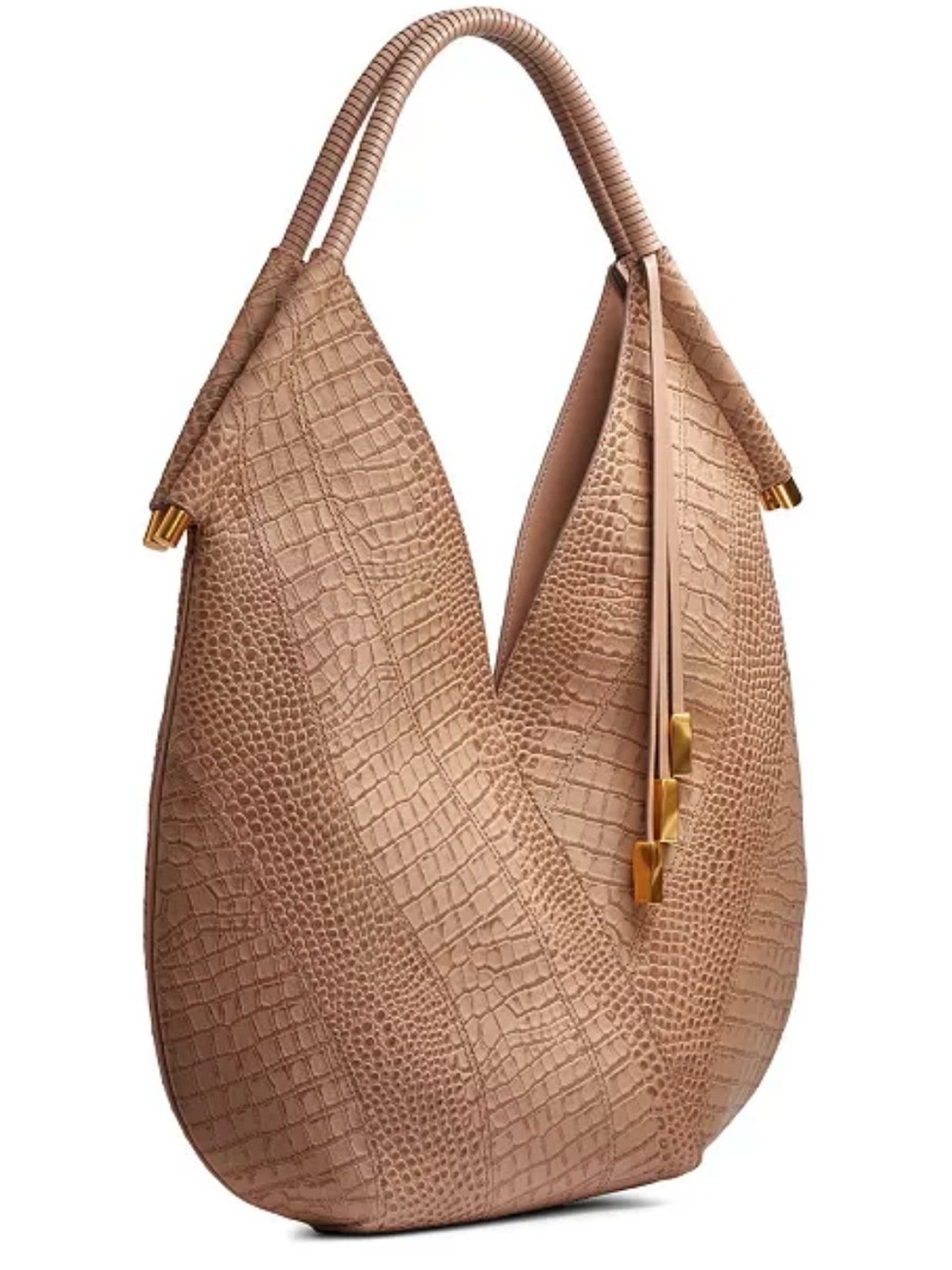 Donna Karan Baldwin Large Croco Wave Leather Shoulder Bag Tan Almond *NWOT* $468 - Picture 4 of 13